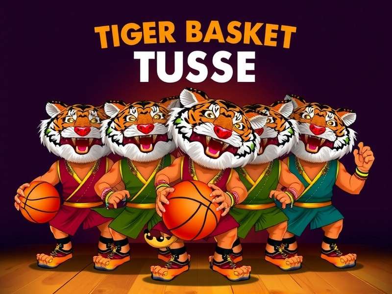 Tiger Basket Tussle Official Cover Tiger Basket Tussle Cover Image - Featuring tiger-themed basketball characters in traditional Indian attire